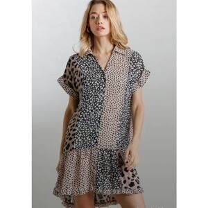 Umgee Women's Sheer Mixed Animal Print High Low Hem Dress‎ Size Small